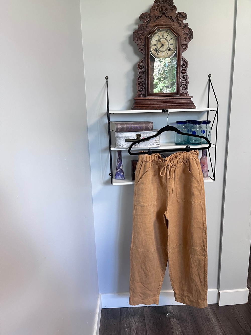 Casual Drawstring barrel Linen ankle Pants in Camel